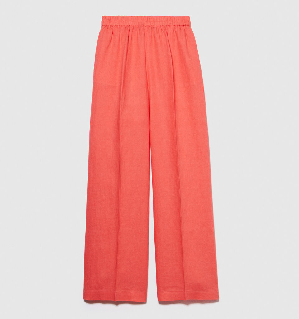 100% linen flare fit trousers - women's flared trousers - Coral | Sisley image number 6